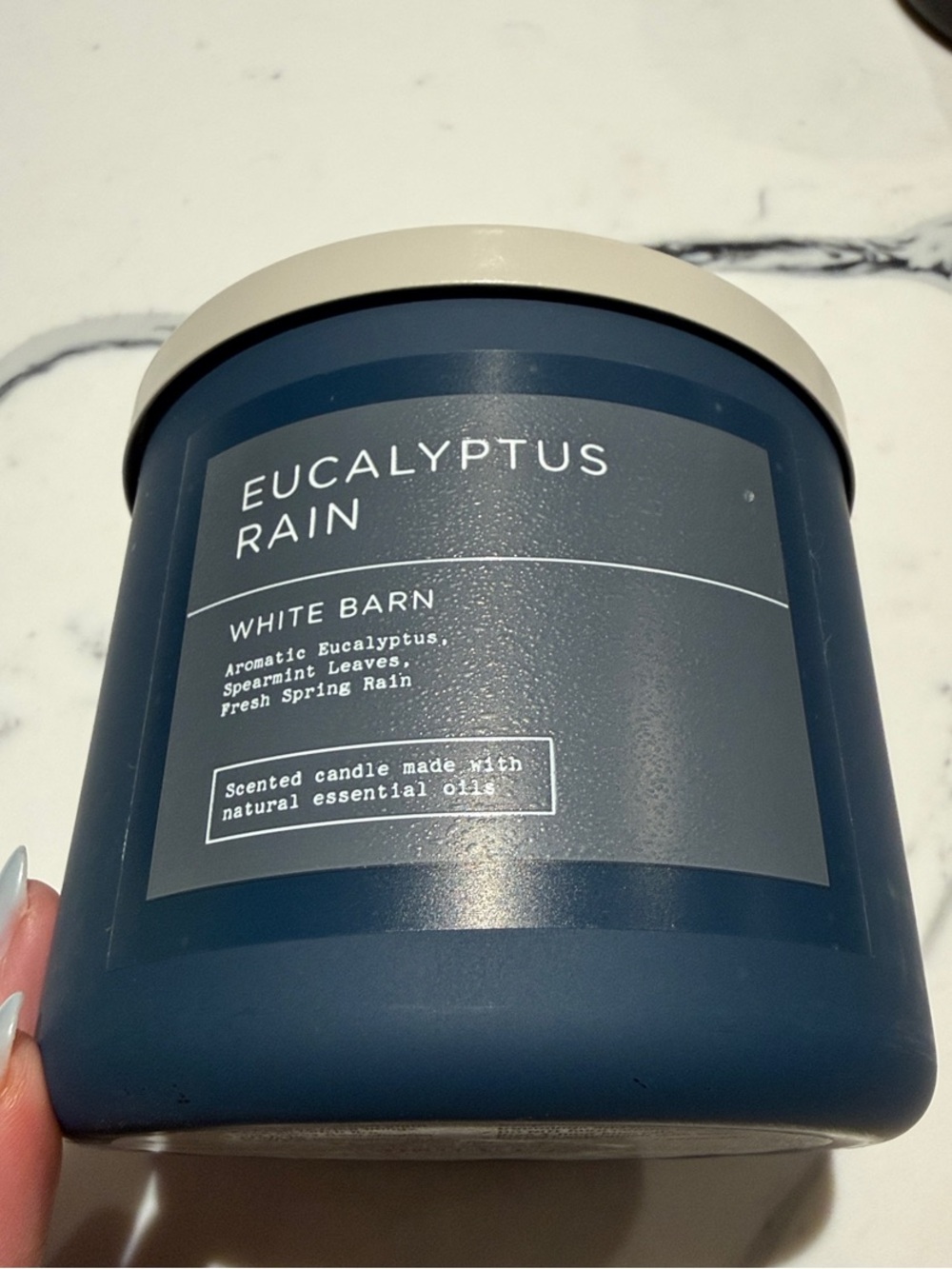 White Barn Eucalyptus Rain Candle - Deep Blue with Cream Lid